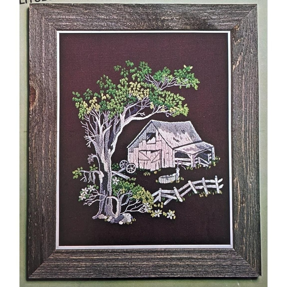 VTG Bucilla‎ Creative Needlecraft Crewel Kit Solitude Barn Scene 20x24" Complete
